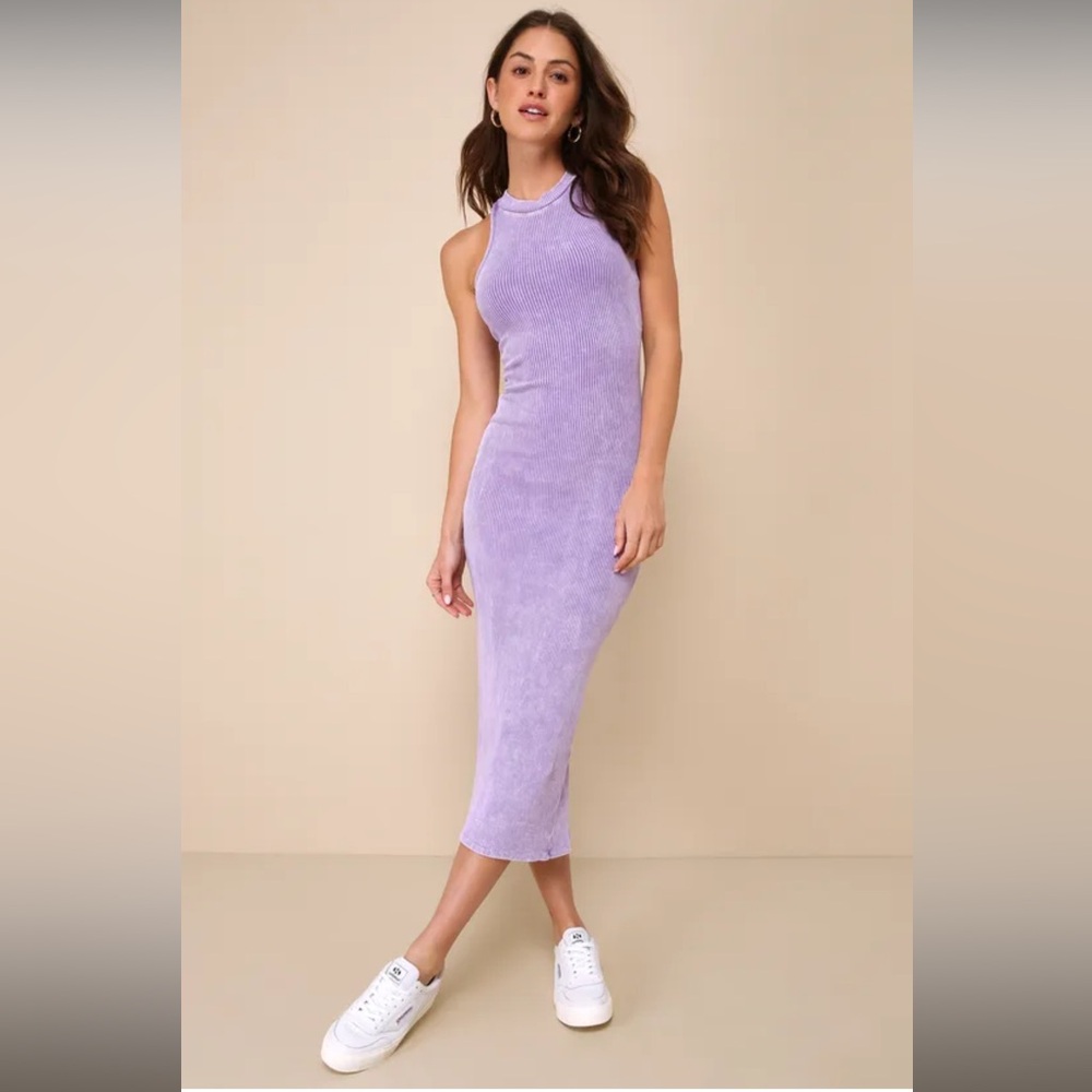 Essentially Sweet Washed Lavender Ribbed Sleeveless Midi Dress